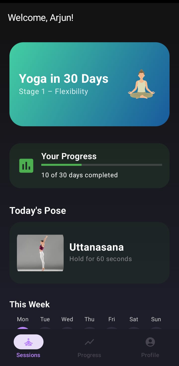 YogaAsana app home screen